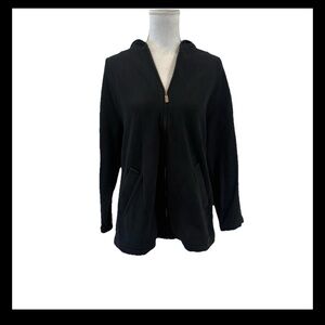 St John Sport Black Cotton Full Zip Oversized Hoodie Jacket Size Small